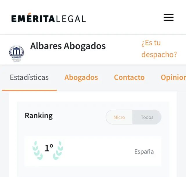 Albares Abogados número 1 del Ranking Emérita Legal